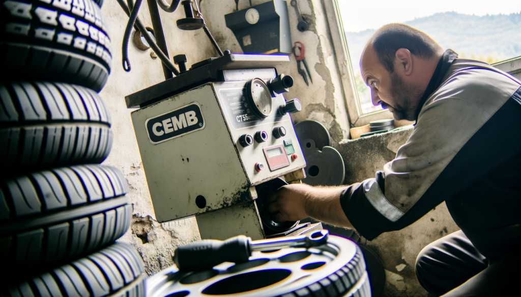 Slovenian mechanic inspecting CEMB C75SE balancer.