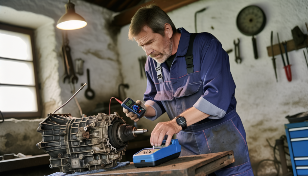 Slovenian mechanic examining VAG automatic transmission.