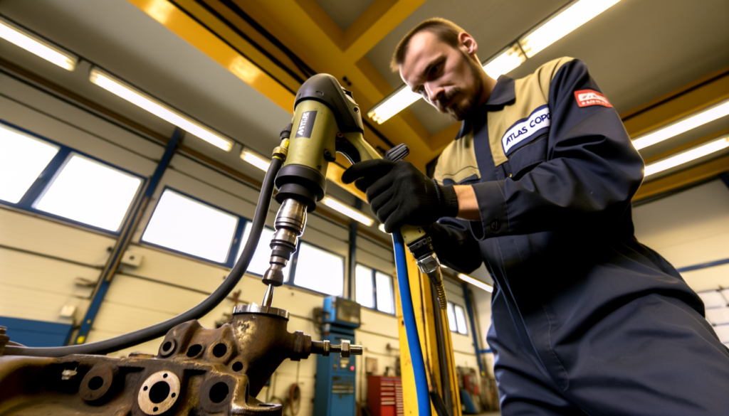 Slovenian mechanic using Atlas Copco pneumatic chisel